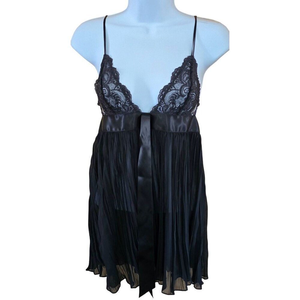 Black Lace & Satin Babydoll Lingerie Nightwear goth whimsygoth honeymoon sheer